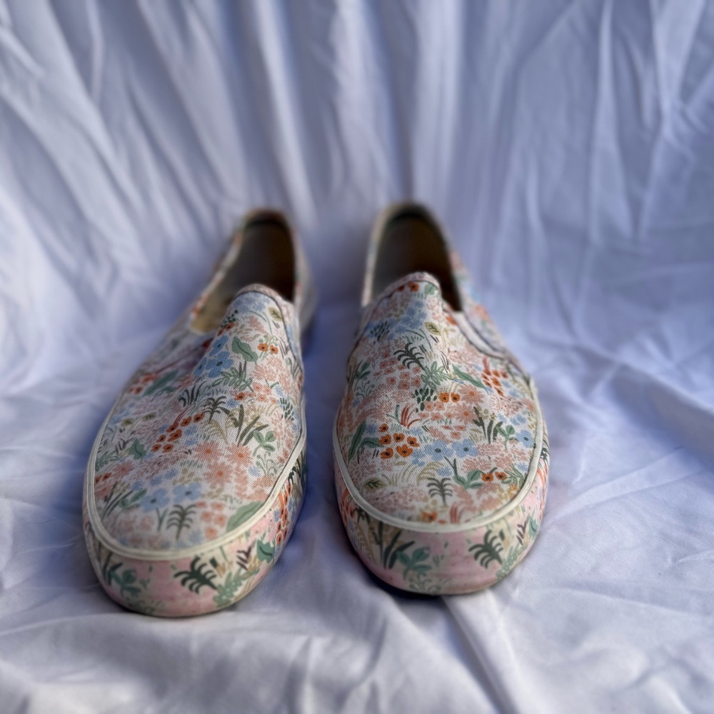 Keds Double Decker Pink and Green Floral Slip Ons